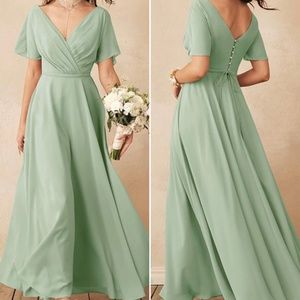 ALICEPUB Wrap V-Neck Chiffon Bridesmaid Dress, Sage Green, Size 6